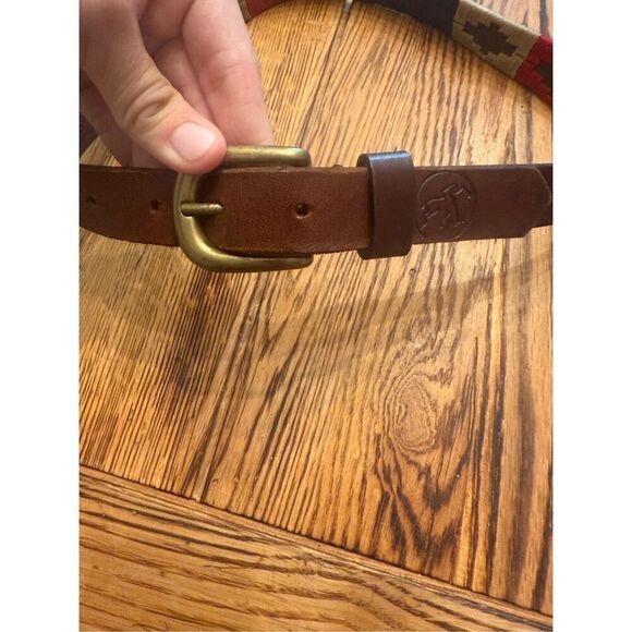Tierra de Gauchos Brown Multi Embroidered Geometric Leather Belt Size 70 - Picture 4 of 7